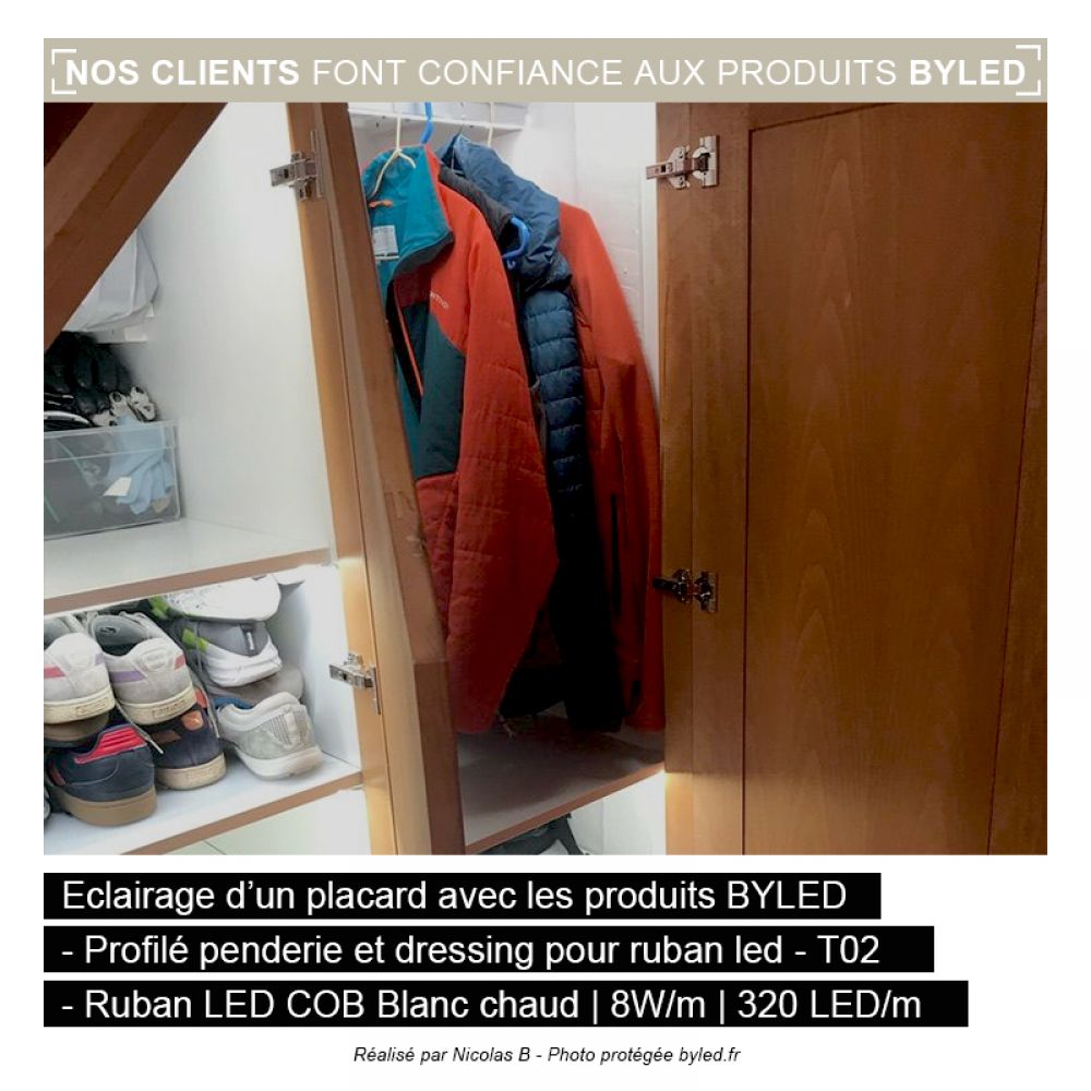 Profilé aluminium de penderie et dressing pour ruban LED - Diffuseur givré - CRAFT - T02 - Vue supplémentaire